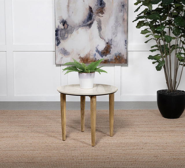 Coaster Aldis Round Marble Top Side End Table White and Natural