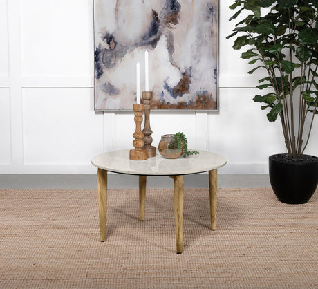 Coaster Aldis Round Marble Top Coffee Table White and Natural