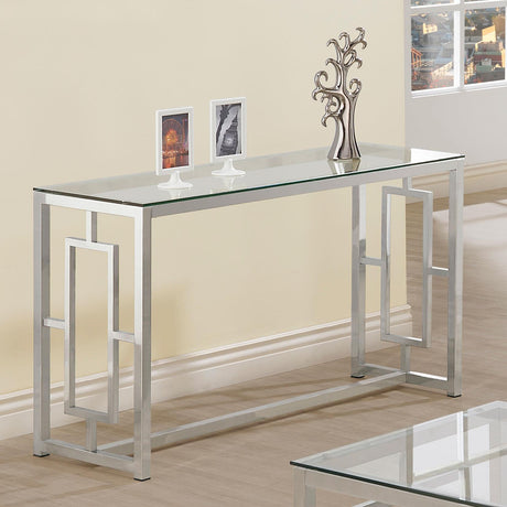 Coaster Merced Glass Top Metal Entryway Sofa Console Table Nickel
