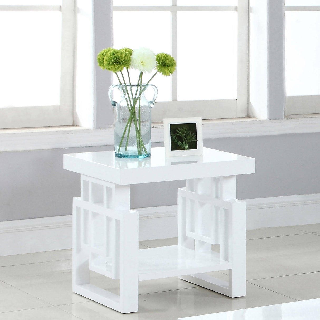 Coaster Schmitt Rectangular Side End Table White High Gloss