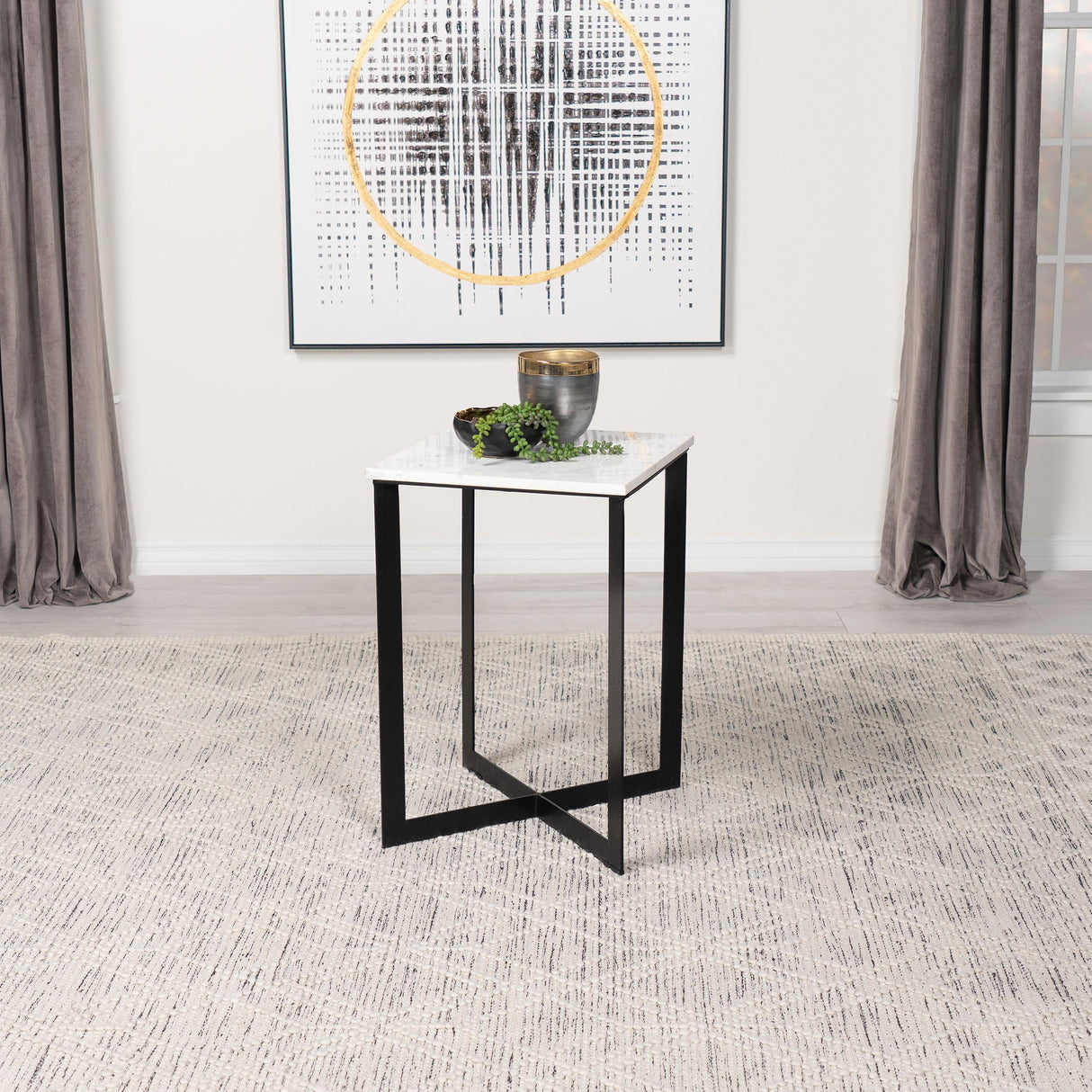 Coaster Tobin Square Marble Top End Table White and Black