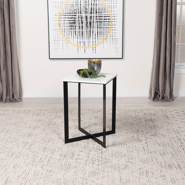 Coaster Tobin Square Marble Top End Table White and Black