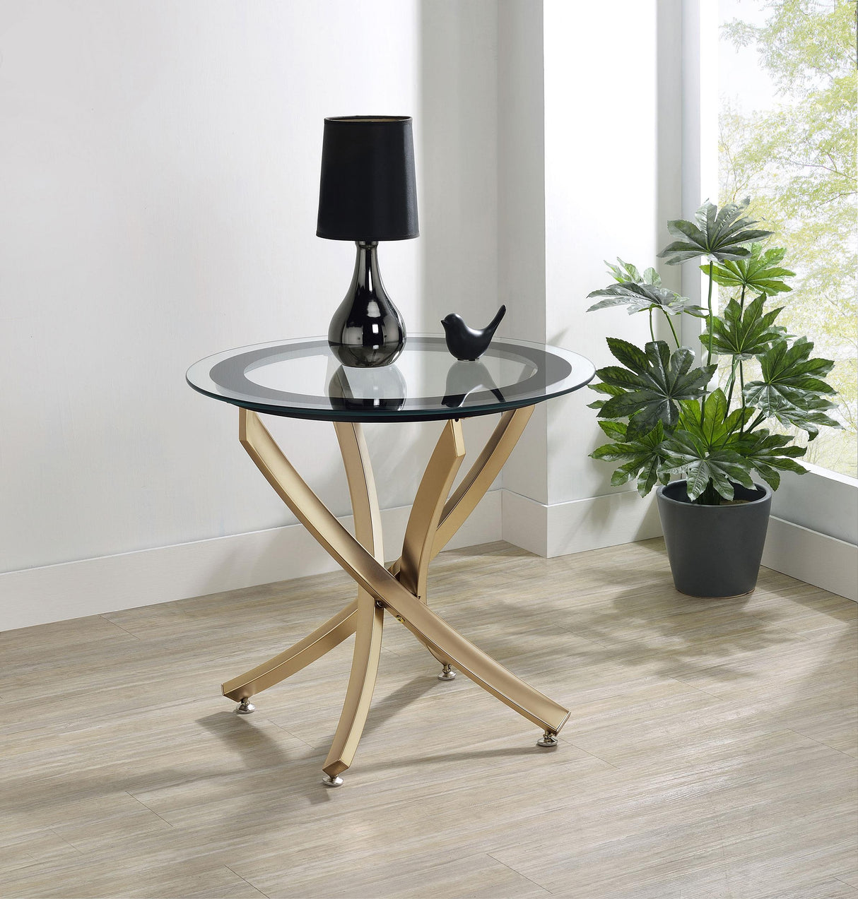 Coaster Brooke Round Glass Top Side End Table Metal Base Brass