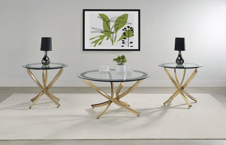 Coaster Brooke 3-piece Round Glass Top Coffee Table Set Brass