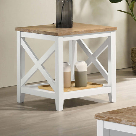 Coaster Hollis Square Wood End Table With Shelf Brown and White