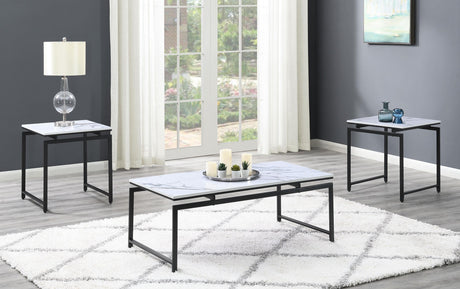 Coaster Clark 3-piece Faux Marble Top Coffee Table Set White