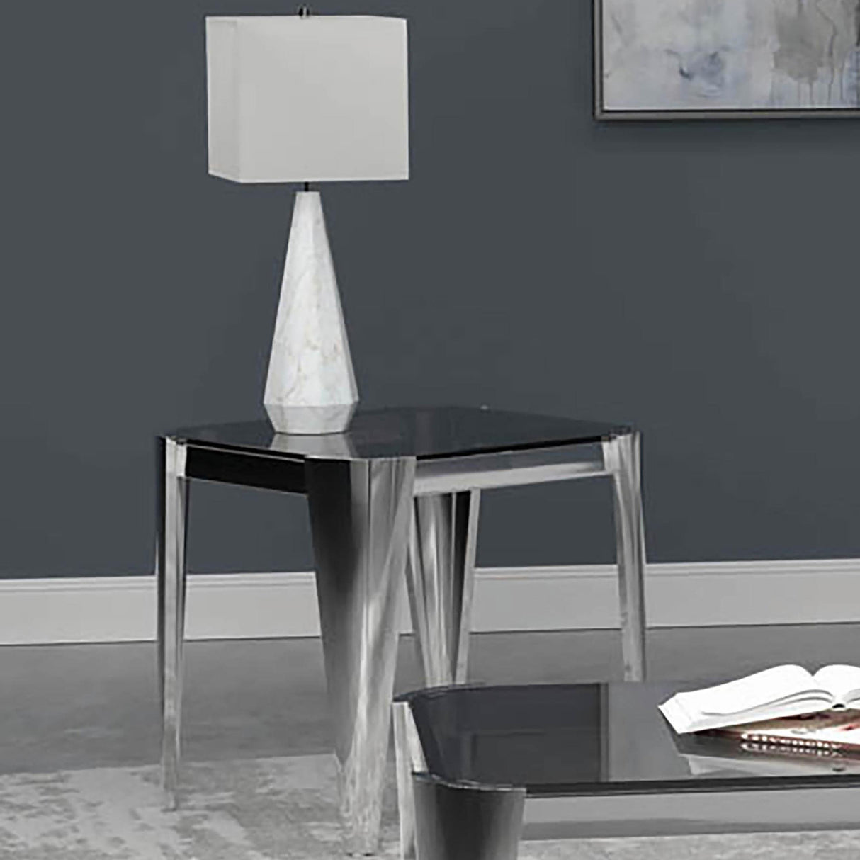 Coaster Square Smoked Glass Top Stainless Steel End Table Chrome