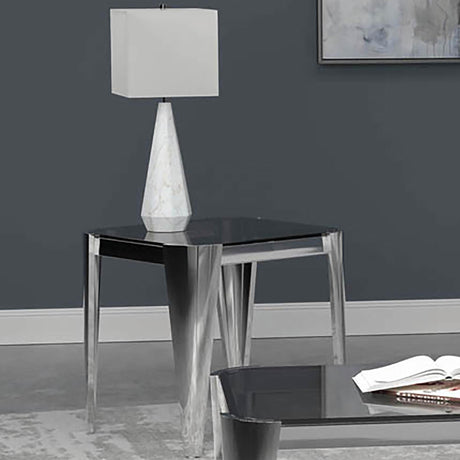 Coaster Square Smoked Glass Top Stainless Steel End Table Chrome