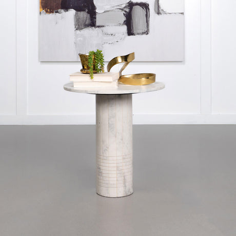 Coaster Astoria Round Genuine Marble Side End Table White