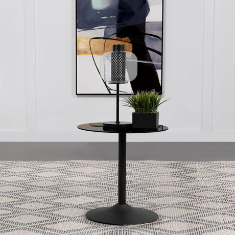 Coaster Ganso Round Metal End Table With Tempered Glass Top Black