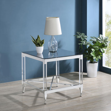 Coaster Lindley Square Tempered Mirror Acrylic Side End Table Chrome