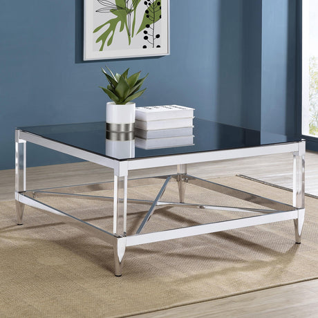 Coaster Lindley Square Tempered Mirror Acrylic Coffee Table Chrome