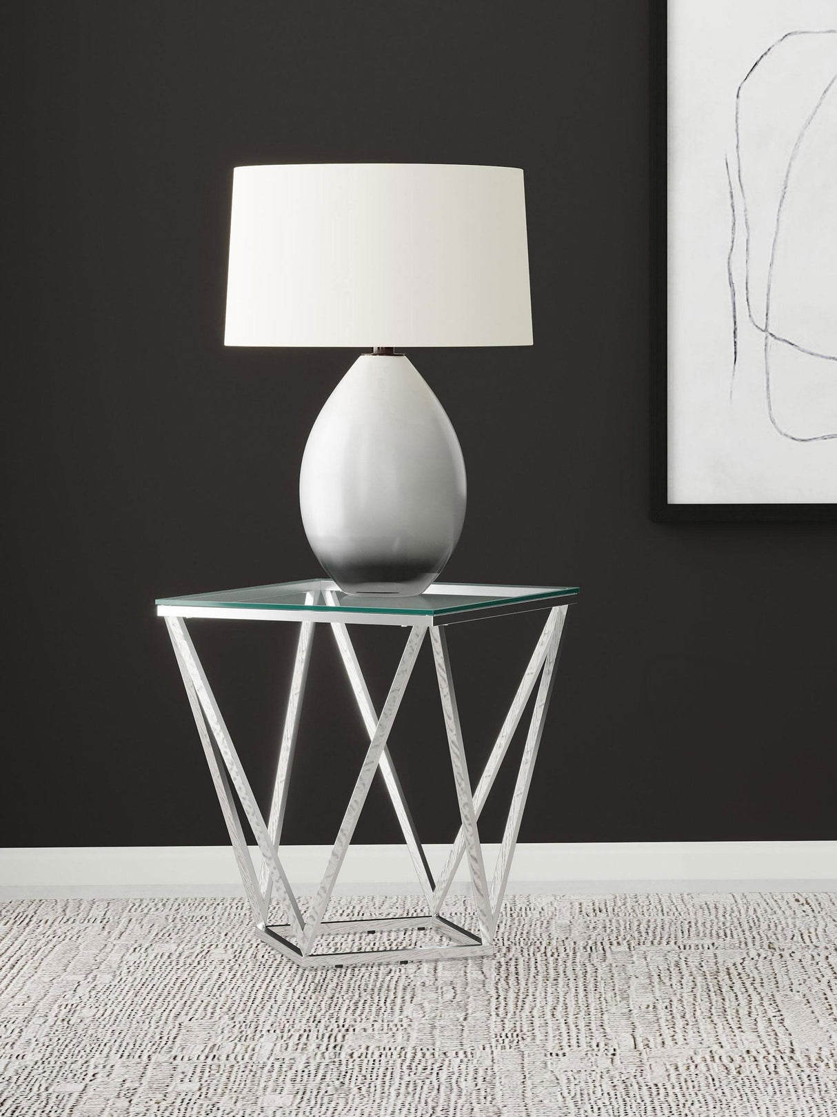 Coaster Brittania Square Glass Top Geometric End Table Nickel