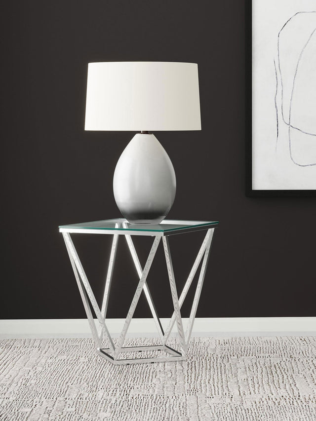 Coaster Brittania Square Glass Top Geometric End Table Nickel