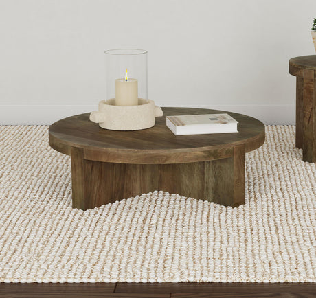 Coaster Kinkaid Round Solid Mango Wood Coffee Table Brown