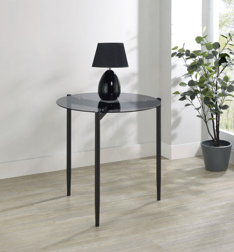 Coaster Rosalie Round Smoked Glass Top End Table Sandy Black