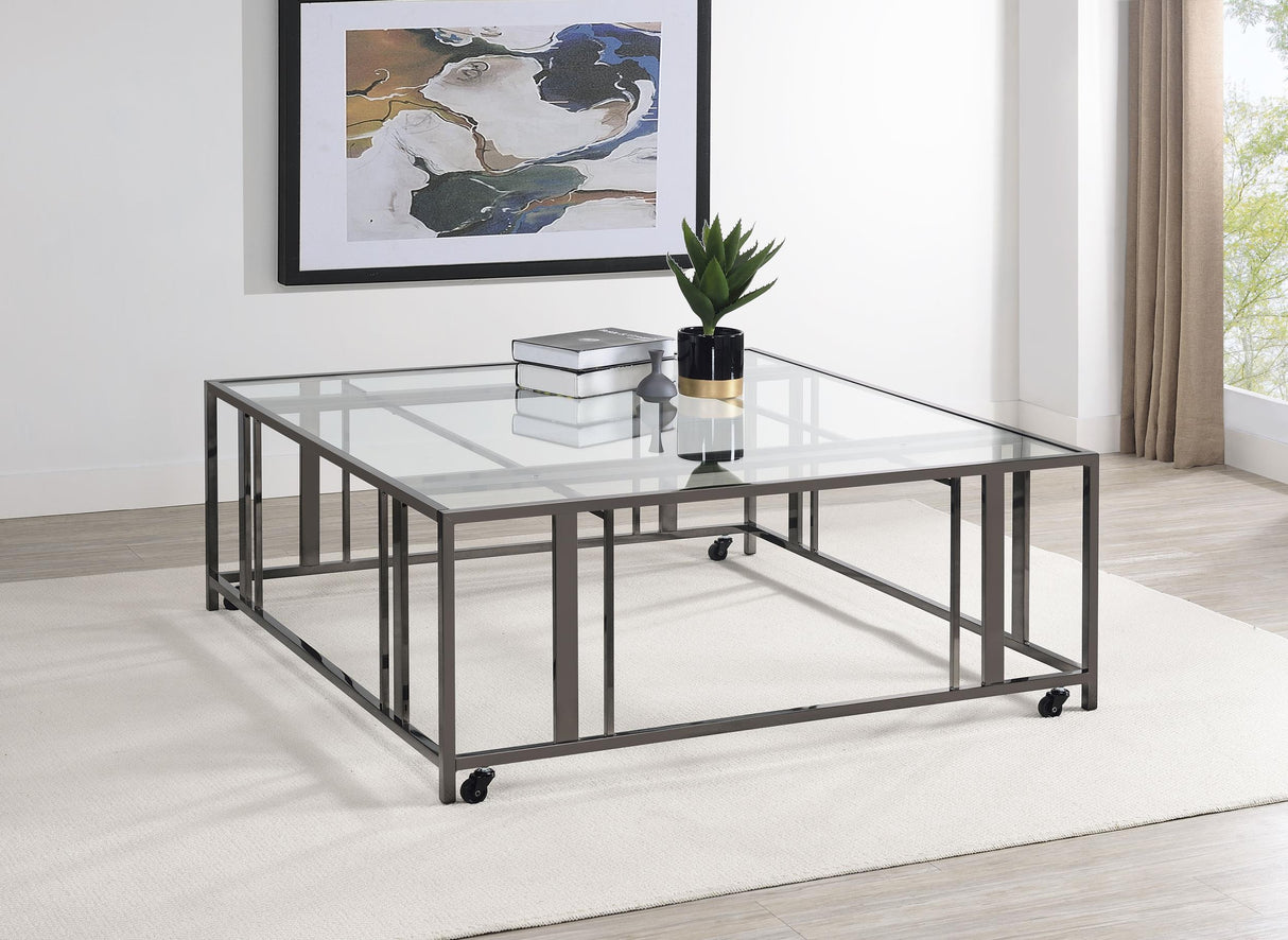 Coaster Adri Square Glass Top Coffee Table with Casters Black Nickel