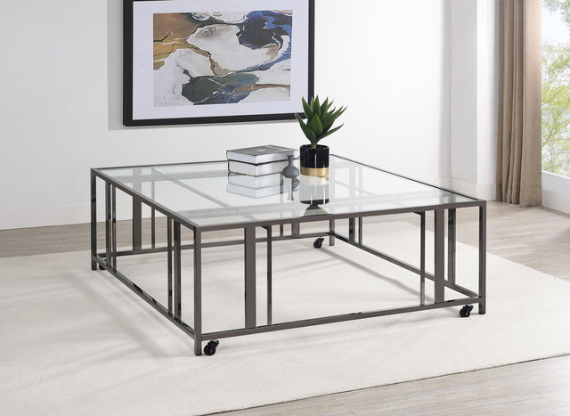 Coaster Adri Square Glass Top Coffee Table with Casters Black Nickel