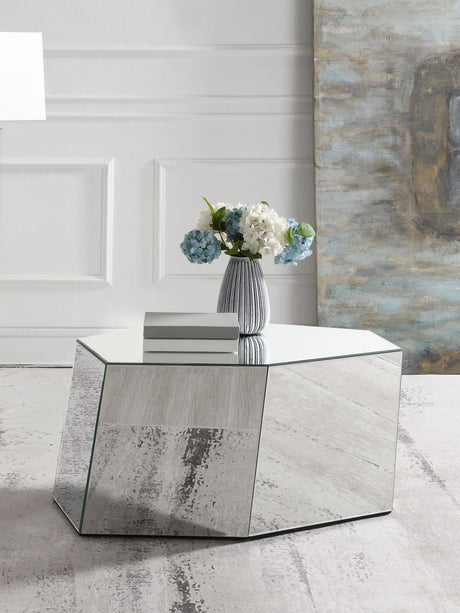 Coaster Capella Mirrored Abstract Geometric Coffee Table Silver