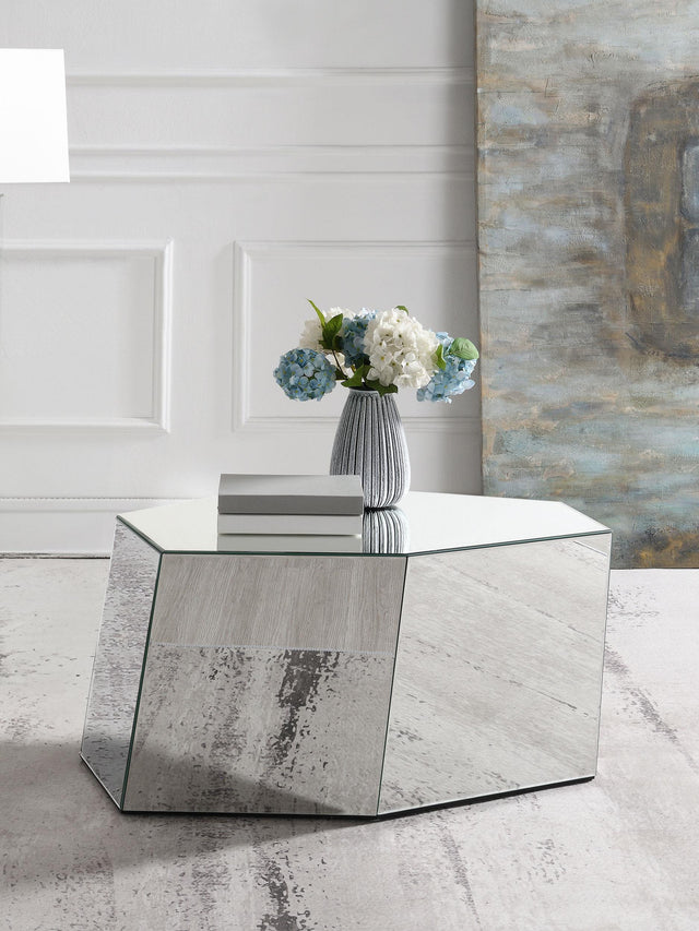 Coaster Capella Mirrored Abstract Geometric Coffee Table Silver