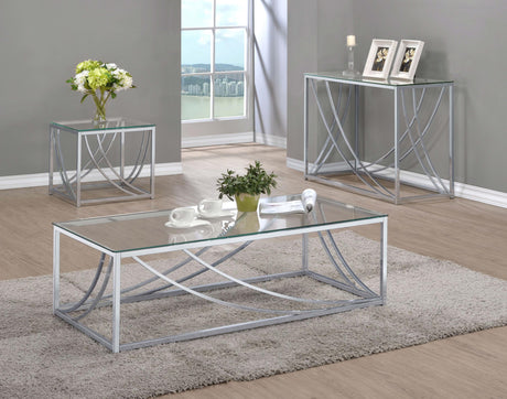 Coaster Lille 3-piece Glass Top Coffee End Sofa Table Set Chrome