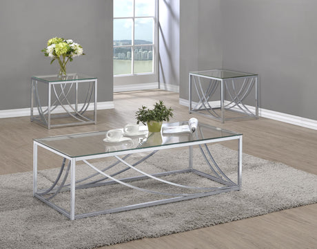 Coaster Lille 3-piece Glass Top Coffee and End Table Set Chrome