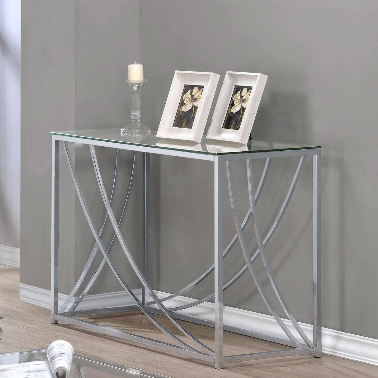 Coaster Lille Glass Top Entryway Sofa Console Table Accents Chrome