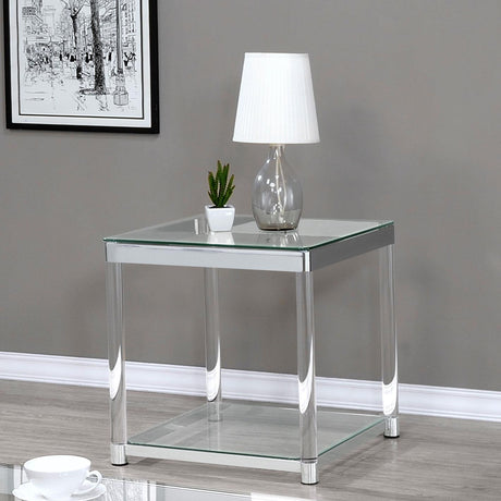 Coaster Anne Square Glass Top Acrylic Leg Side End Table Chrome