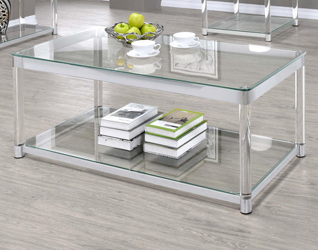 Coaster Anne Rectangular Glass Top Acrylic Leg Coffee Table Chrome