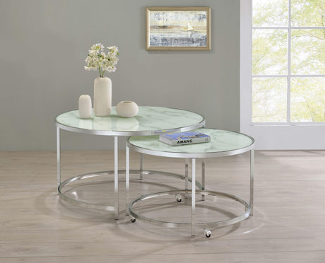 Coaster Lynn 2-piece Round Glass Top Nesting Coffee Table Chrome
