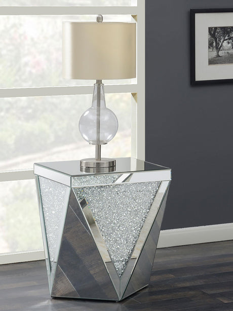 Coaster Amore Square Mirrored Acrylic Crystal Side End Table Silver