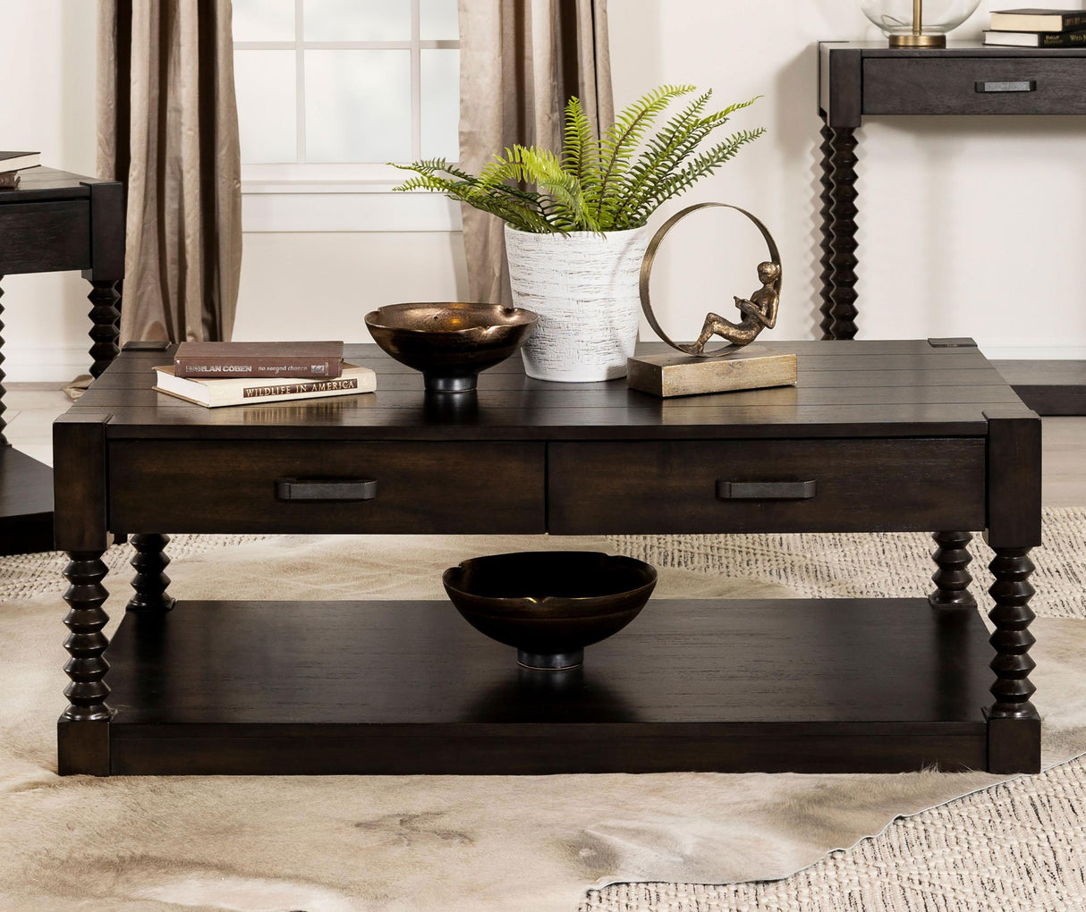 Coaster Meredith 2-drawer Rectangular Coffee Table Coffee Bean
