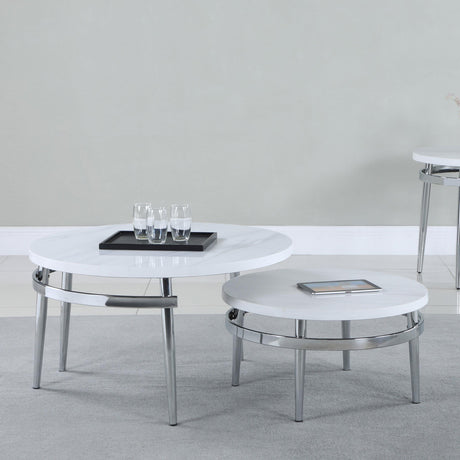 Coaster Avilla 2-piece Round Marble Top Coffee Table Set White