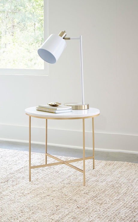 Coaster Ellison Round Marble Top Side End Table White and Gold