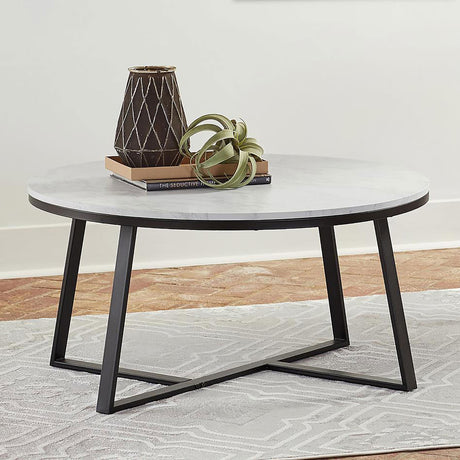 Coaster Hugo Round Faux Marble Coffee Table White and Matte Black
