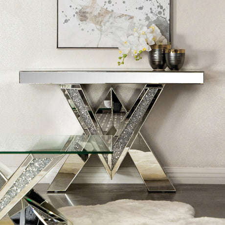Coaster Taffeta V-shaped Mirrored Entryway Console Table Silver
