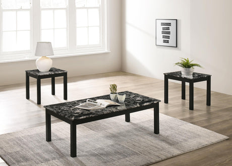 Coaster Bates 3-piece Faux Marble Top Coffee Table Set Black