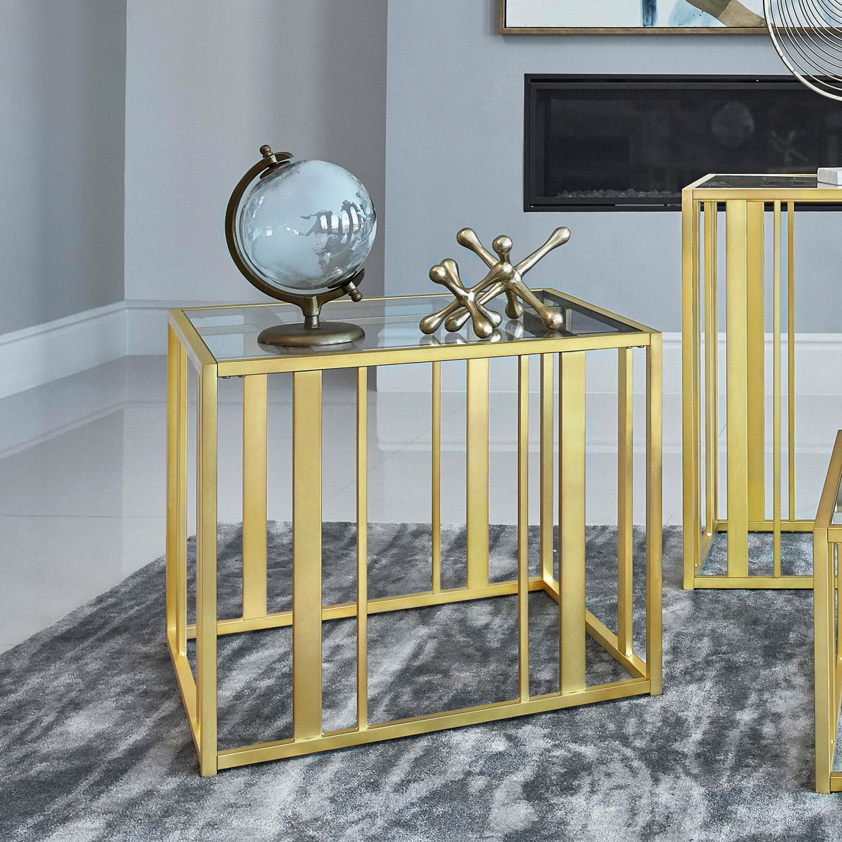 Coaster Adri Rectangular Glass Top Side End Table Matte Brass