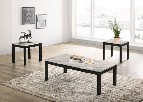 Coaster Bates 3-piece Faux Marble Top Coffee Table Set White