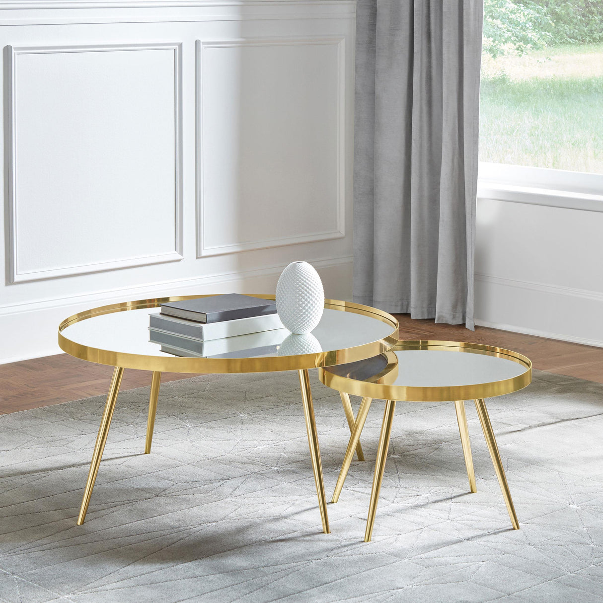 Coaster Kaelyn 2-piece Round Mirror Top Nesting Coffee Table Gold