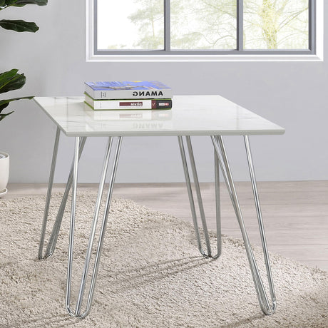 Coaster Harley Hairpin Leg Square End Table White and Chrome
