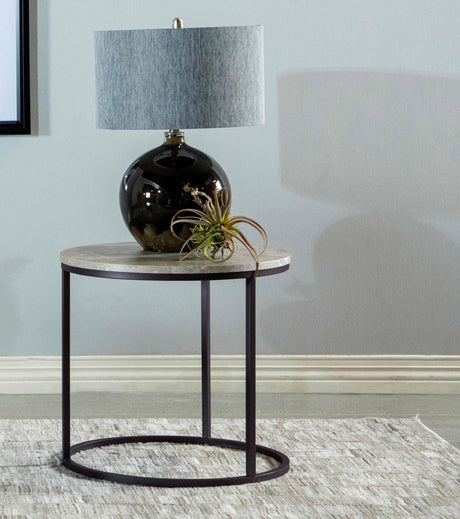 Coaster Lainey Round Faux Marble Side End Table Grey