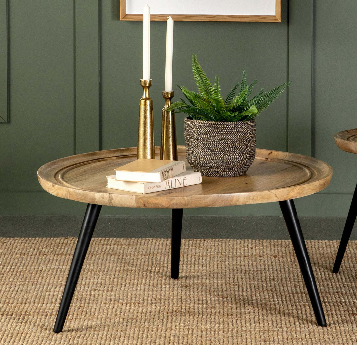 Coaster Zoe Round Mango Wood Coffee Table Natural and Black