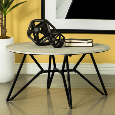 Coaster Hadi Round SmartTop Coffee Table Cement and Gunmetal