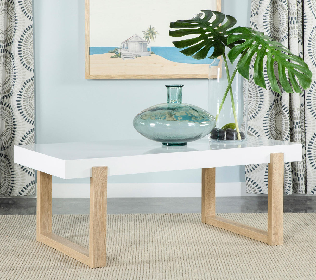 Coaster Pala Rectangular Coffee Table White High Gloss and Natural