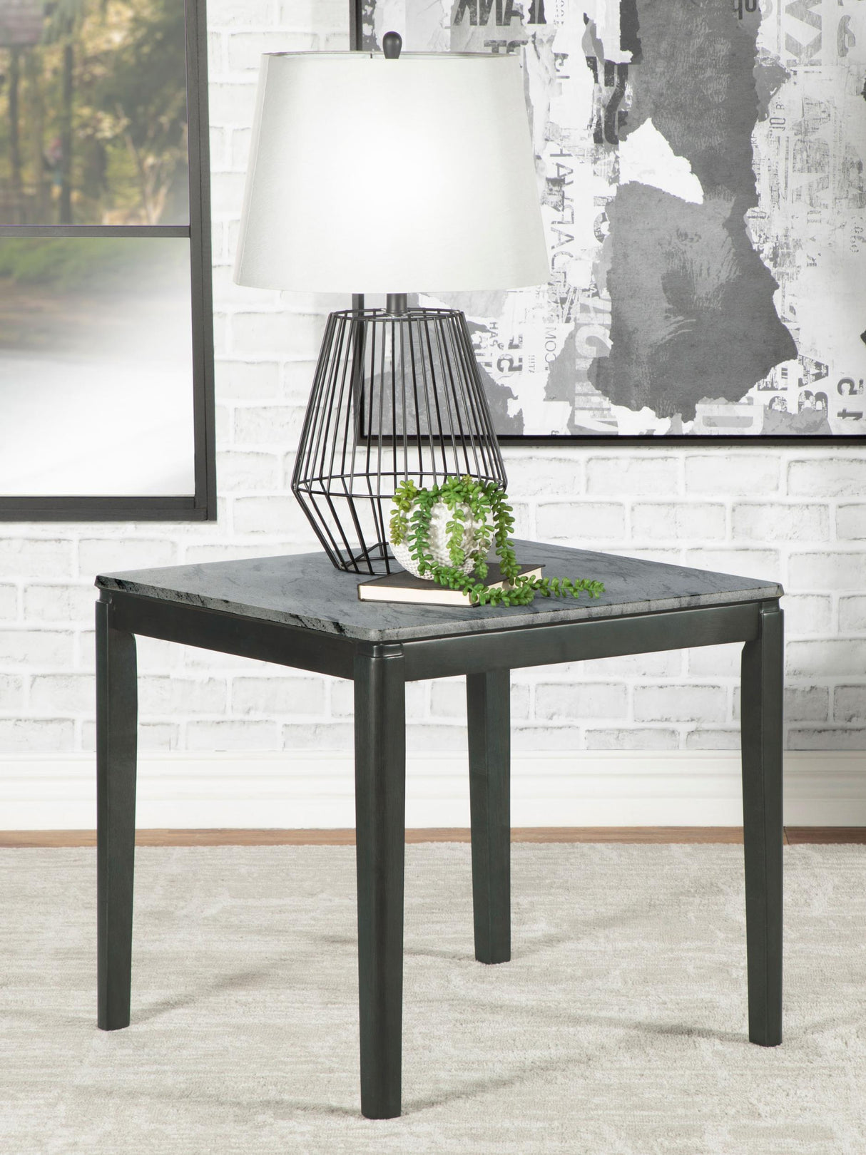 Coaster Mozzi Square Faux Marble Side End Table Grey and Black