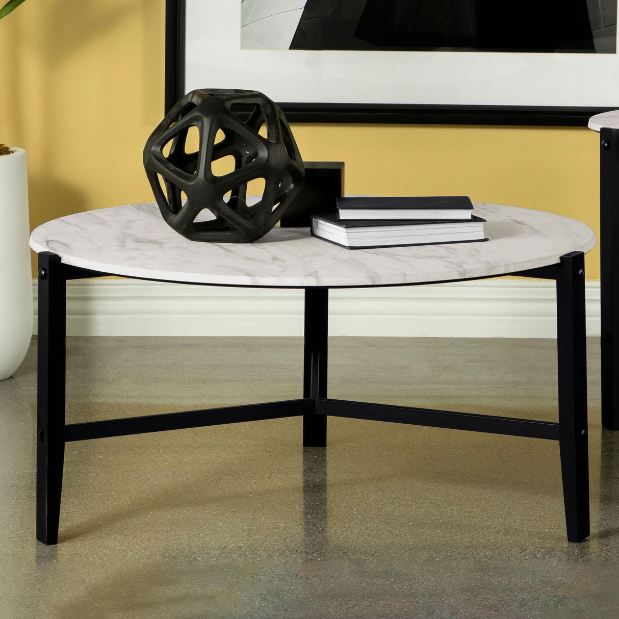 Coaster Tandi Round Faux Marble Coffee Table White and Black