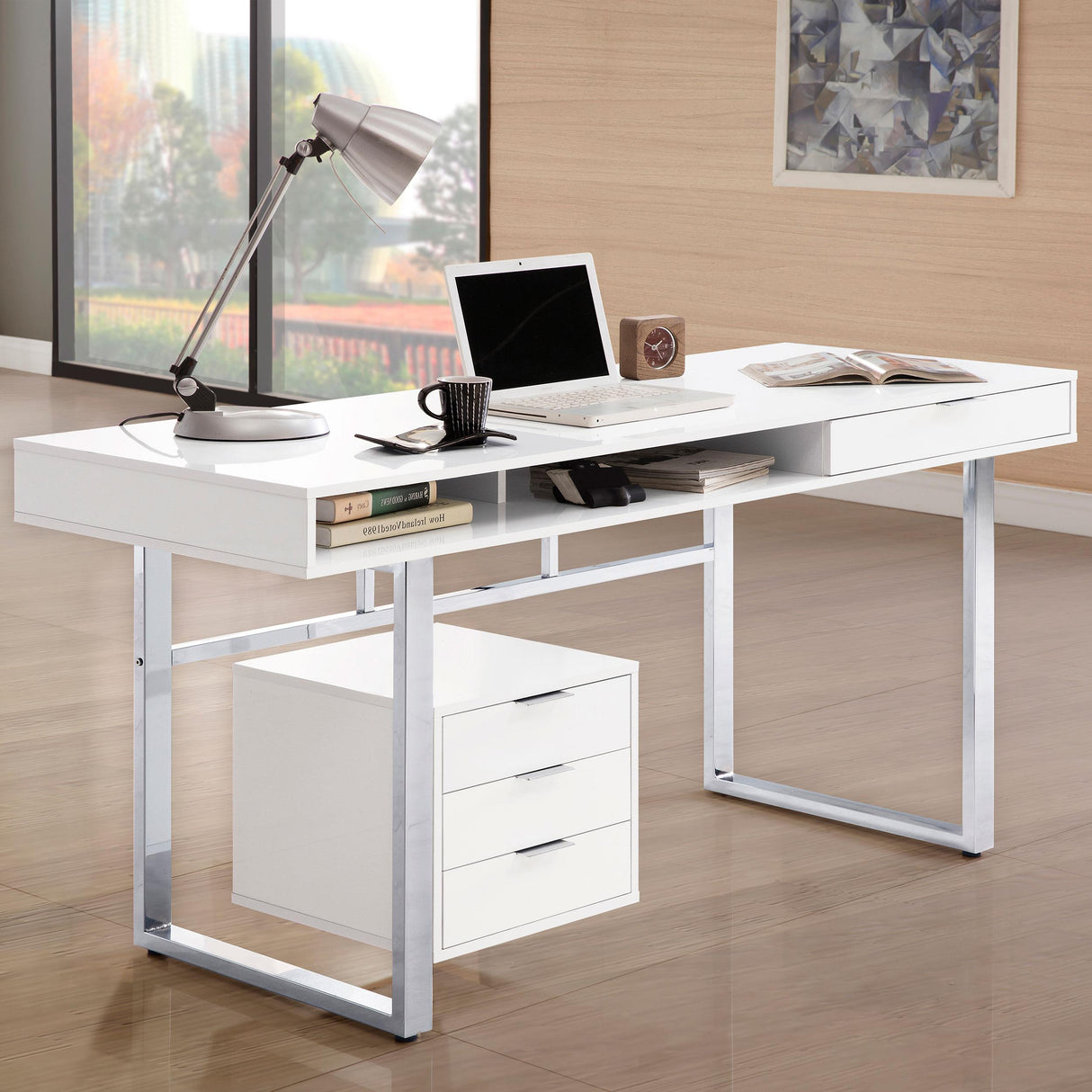 Coaster Whitman 65-inch 4-drawer Computer Desk White High Gloss