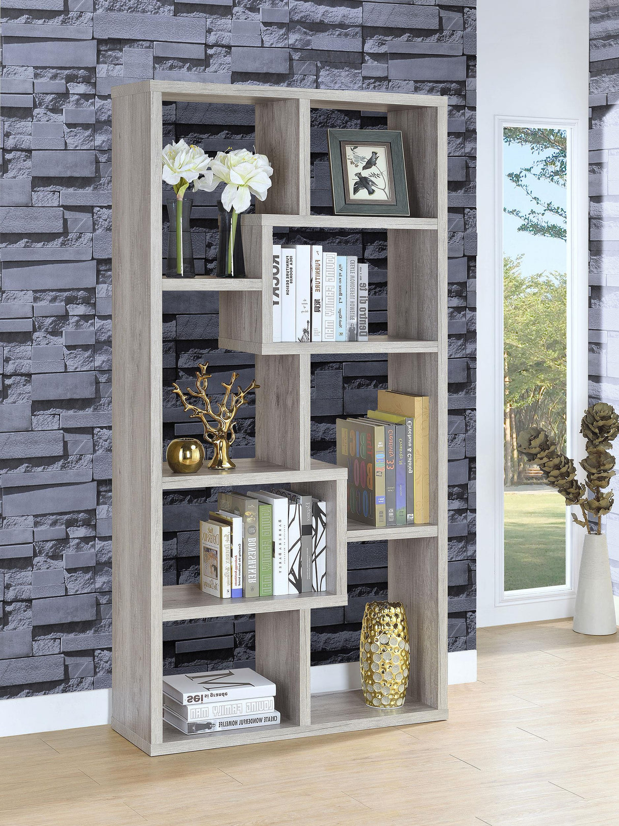 Coaster Theo 71-inch 6-shelf Bookshelf Grey Driftwood