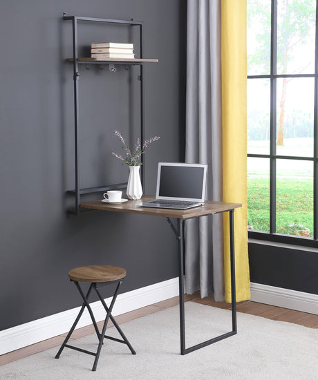 Coaster Riley Foldable Whiteboard Wall Desk with Stool Rustic Oak